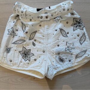 Isabel Marant White Embellished High Waist Shorts